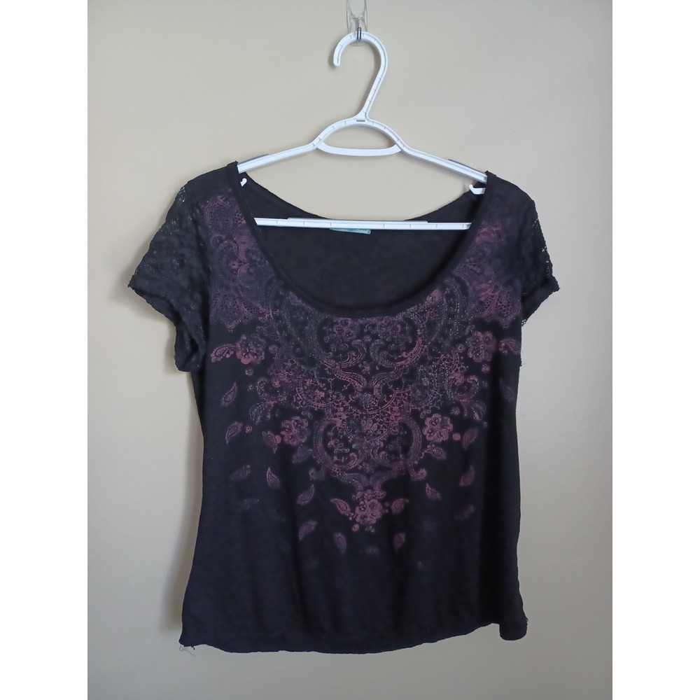 Women's Size L Maurices Black Multicolor Print Shirt Top Summer Clothes